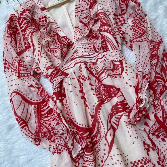 🌻River Island Red Print frill midi dress. Length 50,bust 36,37. - Picture 4 of 11